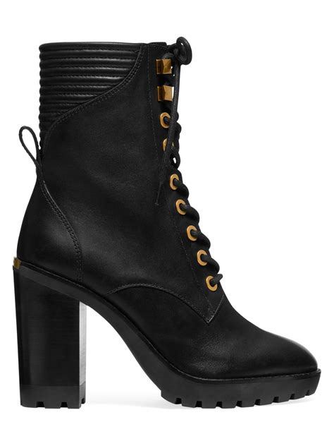 michael kors leather black ankle booties heels laces|Michael Kors black suede boots.